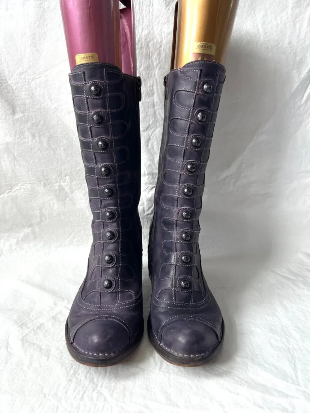 Neosens boots Rococo 799 purple leather button high heel 41 mid calf retro - Picture 2 of 14